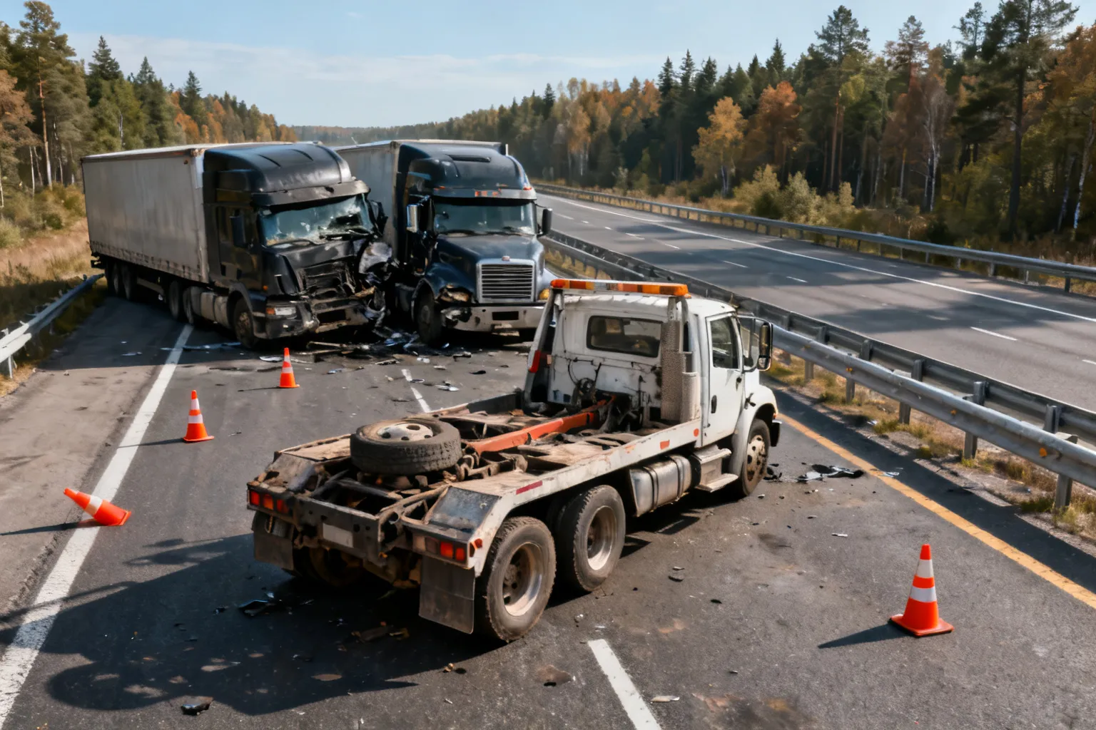 Wypadek S7 Grabin Rychnowo — laweta przewróciła się, potem zderzyły się ciężarówki