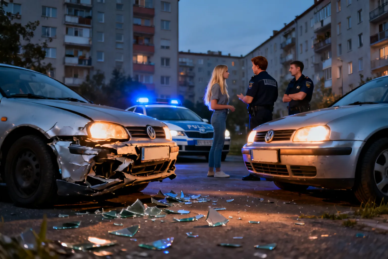Zderzenie Porsche z Lexusem na mini rondzie na os. Podleśna — utrudnienia w ruchu