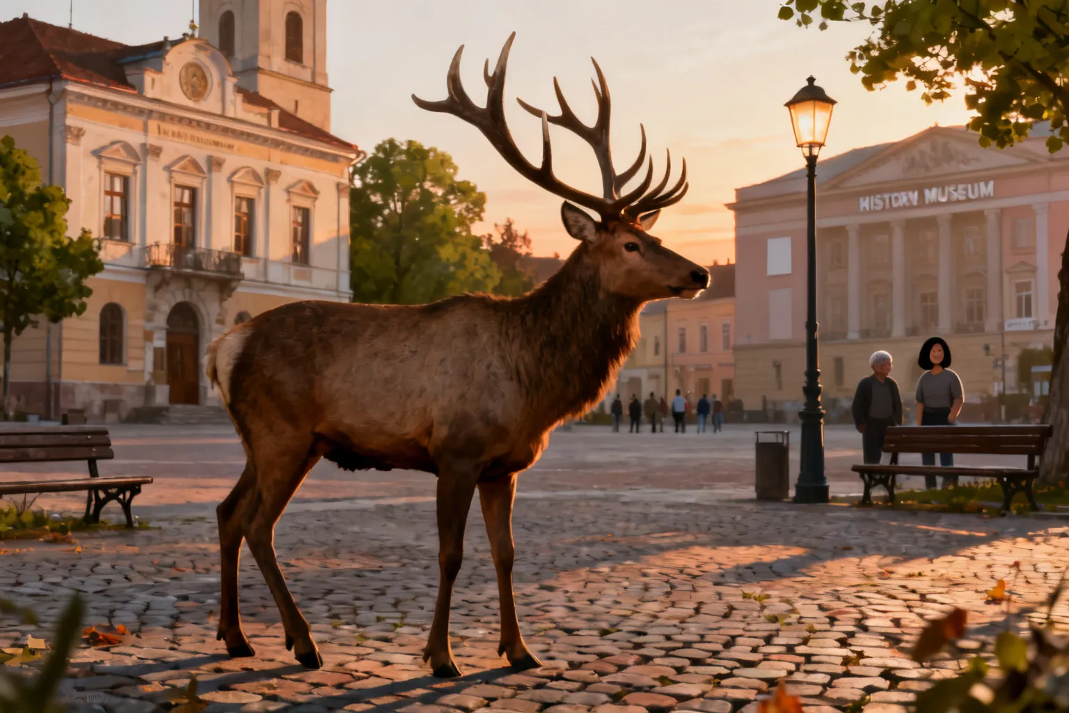 Łoś w Ełku przy ratuszu i Muzeum Historycznym